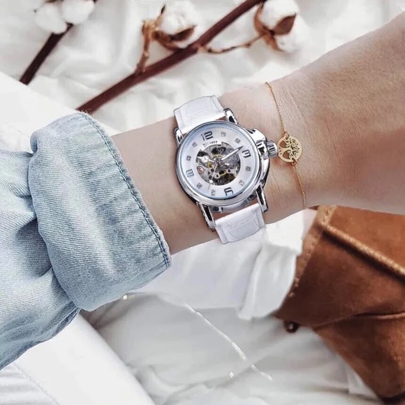 Womens Automatic Transparent Skeleton Luxury Leather Band Ladies Watch Gift Idea main image 4